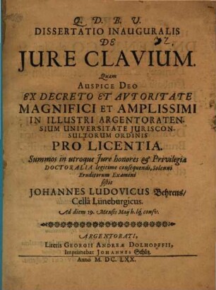 Diss. inaug. de iure clavium