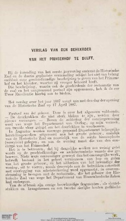 Verslag van den Beheerder van het Prinsenhof te Delft