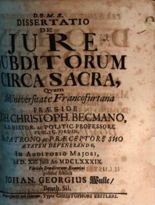 Diss. de iure subditorum circa sacra