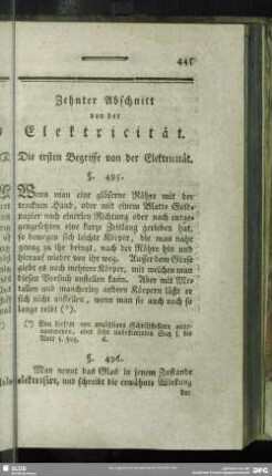 Zehnter Abschnitt von der Elektricität. Die ersten Begriffe von der Elektricität