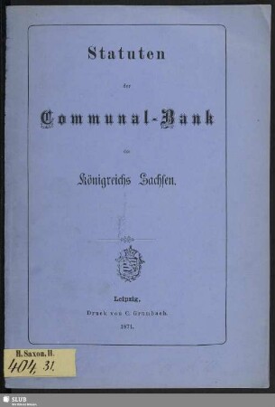 Statuten der Communal-Bank des Königreichs Sachsen