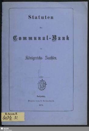 Statuten der Communal-Bank des Königreichs Sachsen