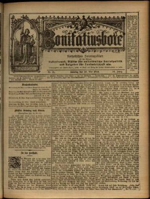 Erste Ausgabe vom Sonntag, den 25. Mai 1919.