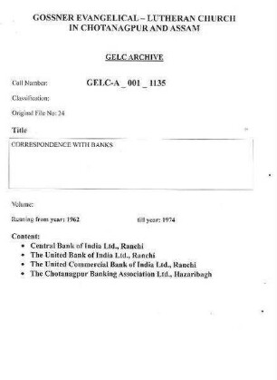 CORRESPONDENCE WITH BANKS