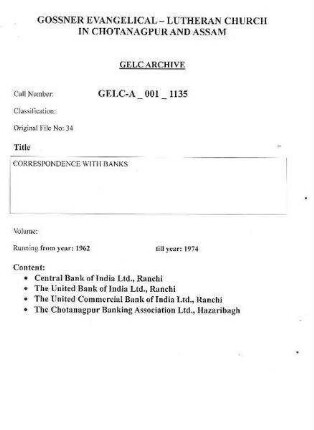 CORRESPONDENCE WITH BANKS