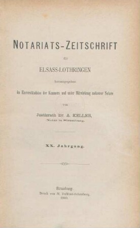 20.1900: Notariats-Zeitschrift für Elsass-Lothringen