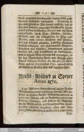 Reichs-Abschied zu Speyer Anno 1570.