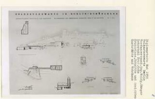 Volkssternwarte, Berlin-Schöneberg (Diplomarbeit bei Karl Wilhelm Ochs): Sonnenteleskop, Gaststätte, Wohnhaus, Grundrisse Kellergeschoss, Obergeschoss, Ansichten und Schnitte 1:200