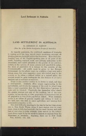 Land Settlement in Australia.