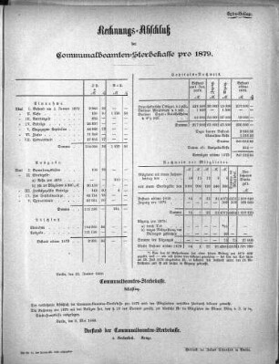 1879: Rechnungs-Abschluß der Communal-Beamten-Sterbekasse pro ...