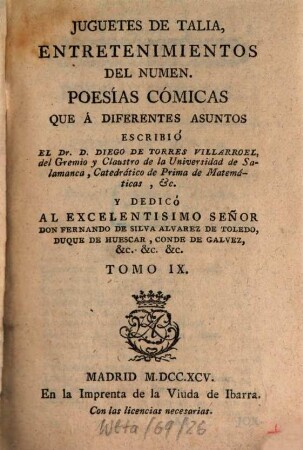 Juguetes De Talia, Entratenimientos Del Numen : Poesías Cómicas