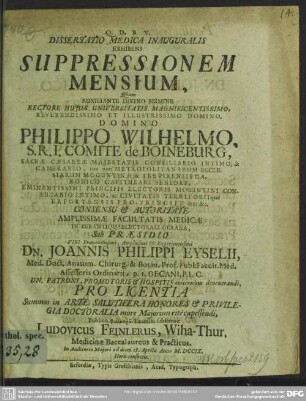 Dissertatio Medica Inauguralis Exhibens Suppressione Mensium