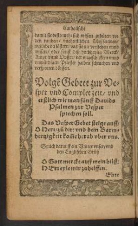 Volgen Gebett zur Vesper und Complet zeit ...