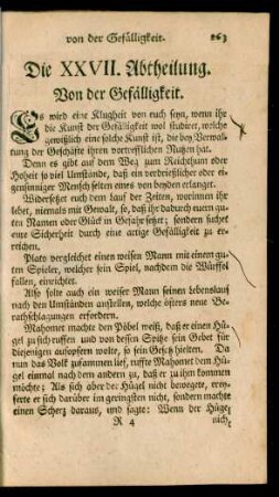 Die XXVII. Abtheilung. Von der Gefälligkeit
