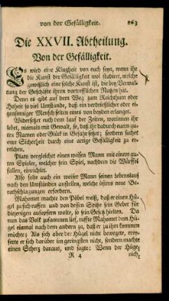 Die XXVII. Abtheilung. Von der Gefälligkeit