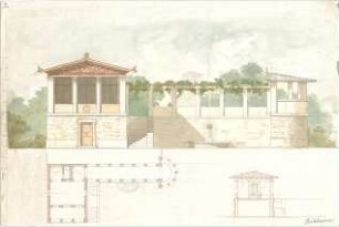 Bühlmann, Josef; Fürstliche Villa am See - Grundriss, Ansicht, Schnitt