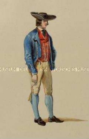 Mann mit blauer Jacke und blauen Kniestrümpfen - Tafel aus Franceschini/Kostümbilder (Kassette 1)