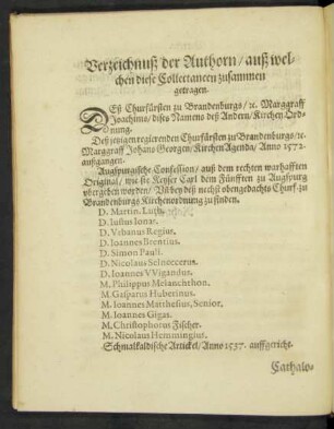 Verzeichnuß der Authorn ...