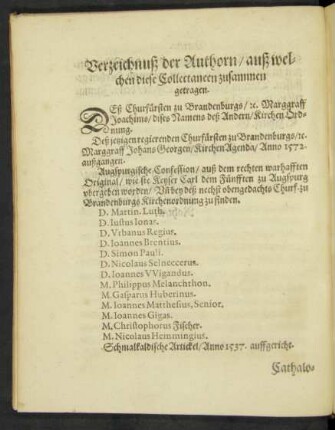 Verzeichnuß der Authorn ...