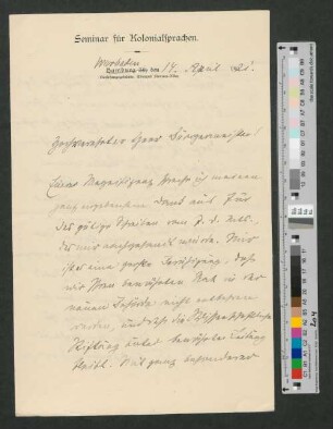 Brief an Werner von Melle