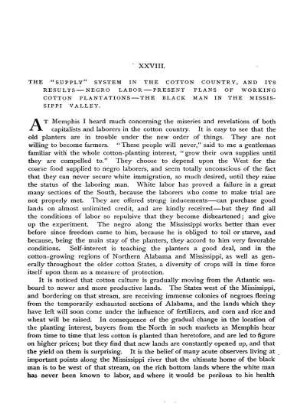 The "Supply" System in the Cotton Country, and its Results - Negro Labor - Present Plans of Working Cotton Plantations - The Black Man in the Mississippi Valley