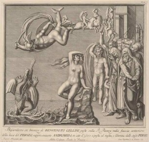 Perseus und Andromeda (nach dem Bronzerelief von Benvenuto Cellini, heute in Florenz, Museo Nazionale del Bargello)