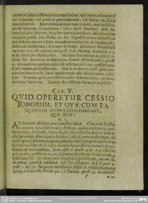 Cap. V. Quid Operetur Cessio Bonorum, Et Quae Cum Ea Quandam Affinitatem Habeant, Quae Non?