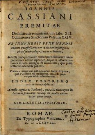 Joh. Cassiani De institutis renuntiantium : libri 12