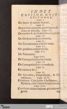 Index Capitum Hujus Epitomes.