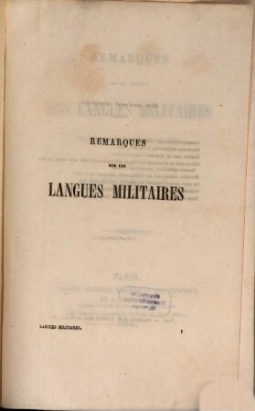 Remarques sur les relations des langues militaires française, allemande, espagnole