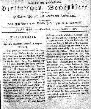 256stes Stueck, Sonnabend, den 27 November 1813
