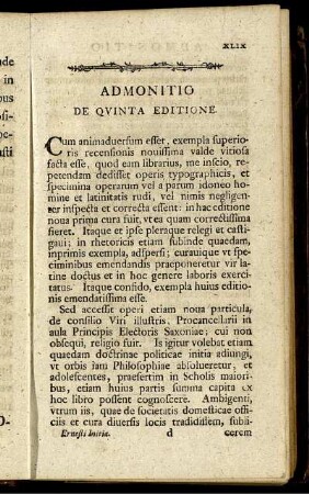 Admonitio De Quinta Editione.