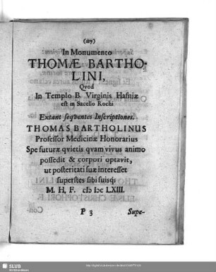 In Monumento Thomae Bartholini