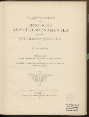 Die Ursprungsformen des griechischen Akanthusornamentes und ihre natürlichen Vorbilder