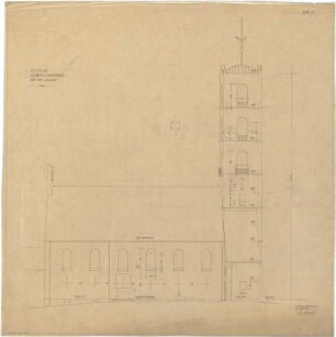 Gsaenger, Gustav; Sulzbach - Rosenberg (Bayern); Ev. Christus Kirche - Ausführungsplan, Südostseite (Ansicht)