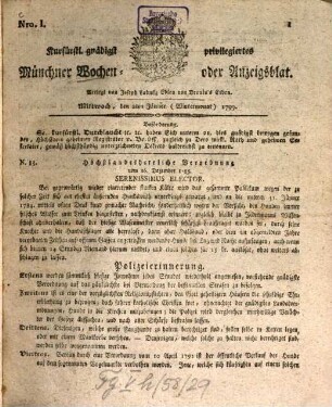 Kurfürstlich gnädigst privilegirte Münchner-Zeitung. 1799