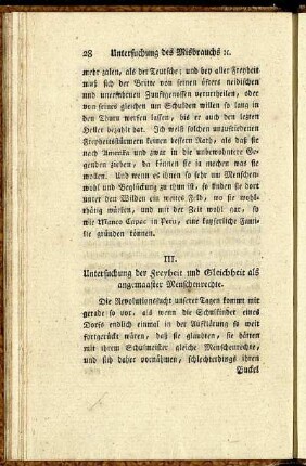 III. Untersuchung der Freyheit und Gleichheit als angemaaster Menschenrechte