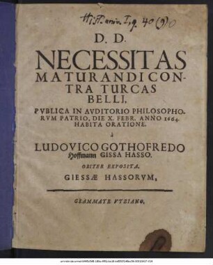 Necessitas Maturandi Contra Turcas Belli