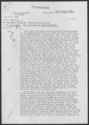 Unterboihingen: Visitationsbericht ("Beibericht") mit Pfarrbericht 1955