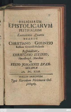 Deliciarum Epistolicarum Festivalium Exercitatio Quarta