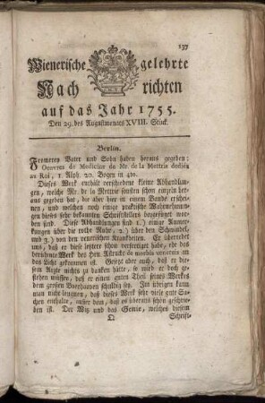 Den 29. des Augustmonats. XVIII. Stück.