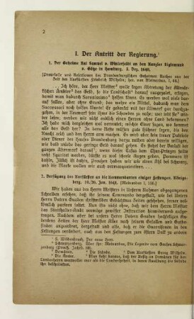 I. Der Antritt der Regierung