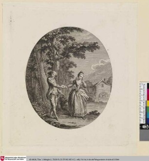 [Illustration und Text zu Voltaires "La Henriade" - Eine Dame erhält einen Brief]