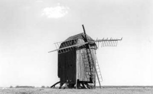 Baruth/Mark-Petkus. Friedensmühle, Paltrockmühle (1837 als Bockmühle erbaut, 1950 Umbau), Blick zur Mühle
