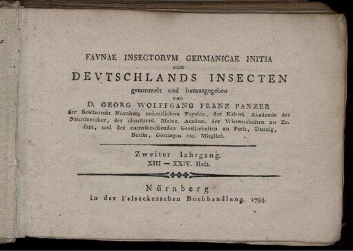 Jg. 2, H. 13-24: Faunae insectorum Germanicae initia oder Deutschlands Insecten. Jg. 2, H. 13-24