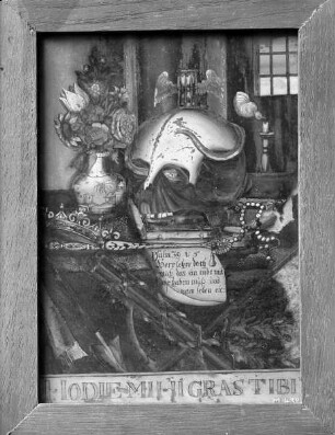 Memento-Mori-Stilleben mit Totenkopf und Blumenvase