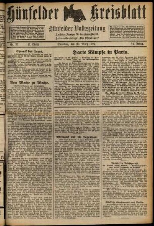 Erste Ausgabe vom Samstag, den 30. März 1929.