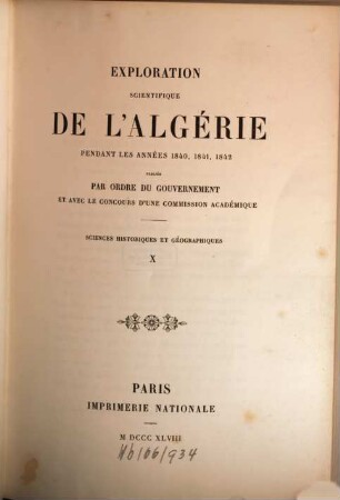 Exploration Scientifique De L'Algérie Pendant Les Années 1840, 1841, 1842, 10