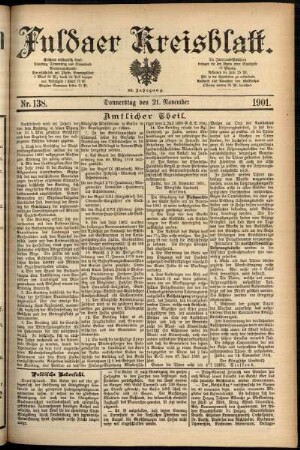 Erste Ausgabe vom Donnerstag, den 21. November 1901.