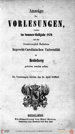 Sommersemester 1870